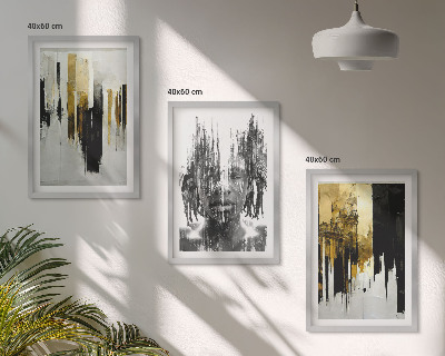Three-piece wall art piece Contrasting abstract portraits