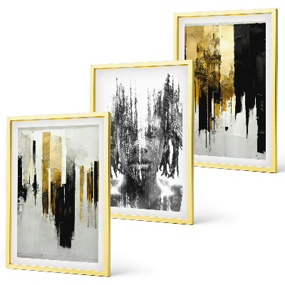 Three-piece wall art piece Contrasting abstract portraits