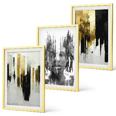 Three-piece abstract portrait wall art set contrasting design