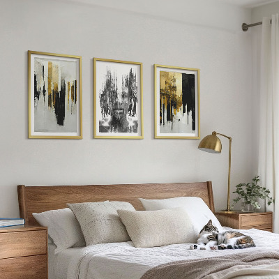 Three-piece wall art piece Contrasting abstract portraits