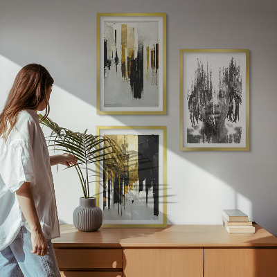 Three-piece wall art piece Contrasting abstract portraits