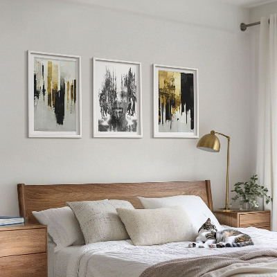 Three-piece wall art piece Contrasting abstract portraits