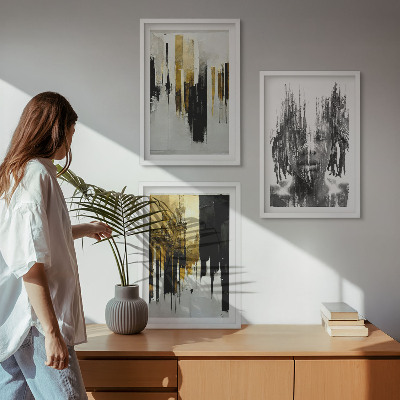Three-piece wall art piece Contrasting abstract portraits