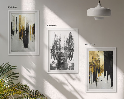 Three-piece wall art piece Contrasting abstract portraits