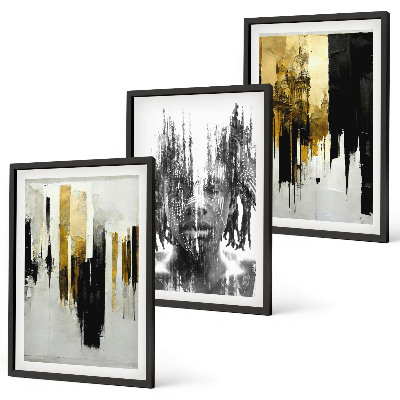 Three-piece wall art piece Contrasting abstract portraits