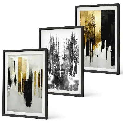 Three-piece abstract portrait wall art set contrasting design