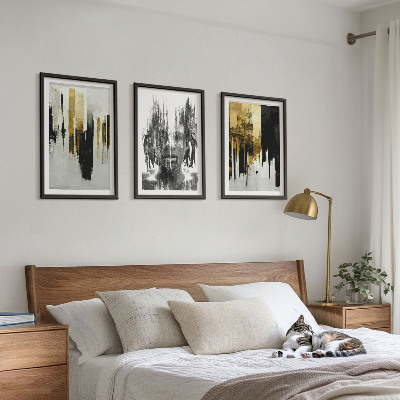Three-piece wall art piece Contrasting abstract portraits