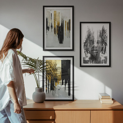 Three-piece wall art piece Contrasting abstract portraits