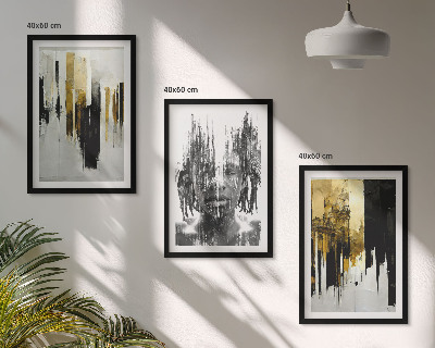 Three-piece wall art piece Contrasting abstract portraits