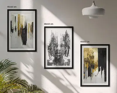 Three-piece abstract portrait wall art set contrasting design