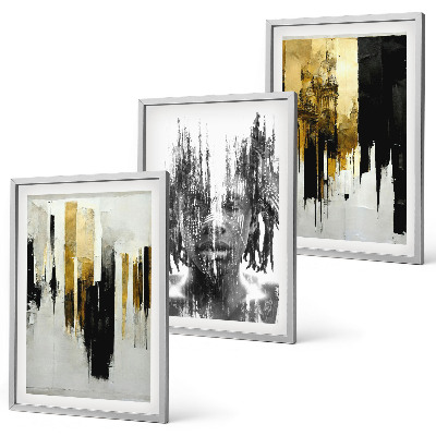 Three-piece wall art piece Contrasting abstract portraits