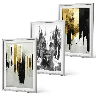 Three-piece abstract portrait wall art set contrasting design