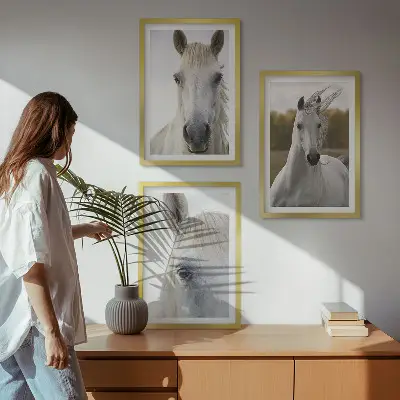 White horses in nature set of 3 framed wall art pieces