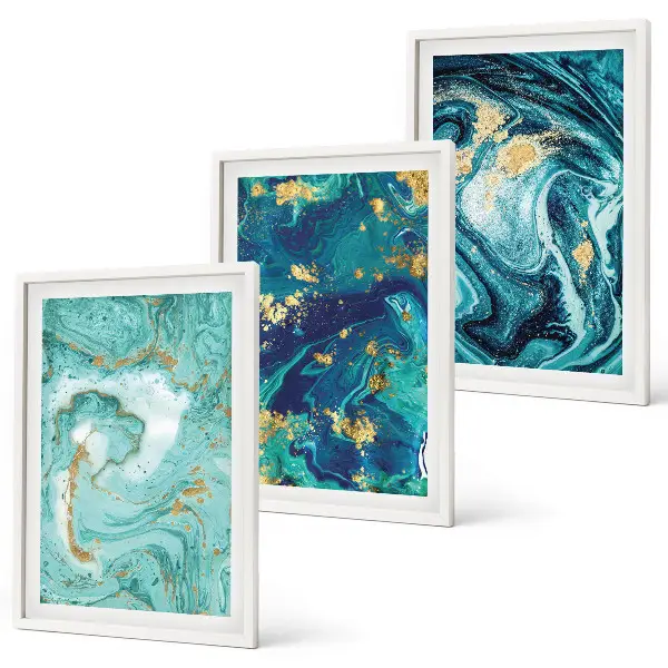 Three-piece turquoise paint abstraction wall art three-piece wall art set