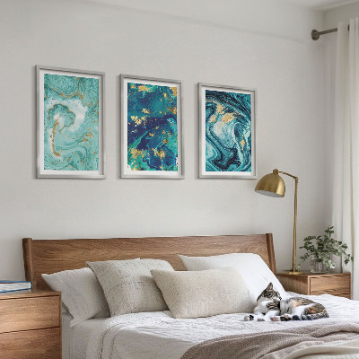 Three-piece wall art piece Turquoise paint abstraction