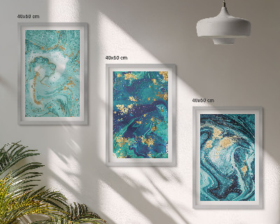 Three-piece wall art piece Turquoise paint abstraction