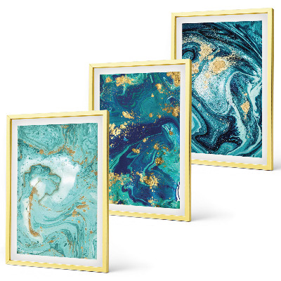 Three-piece wall art piece Turquoise paint abstraction