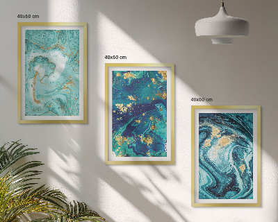 Three-piece wall art piece Turquoise paint abstraction