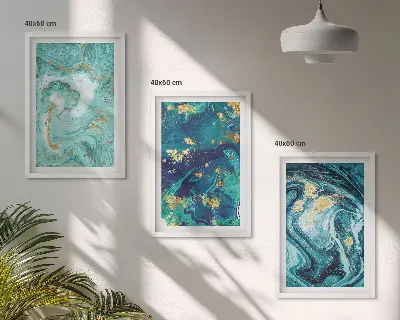 Three-piece turquoise paint abstraction wall art three-piece wall art set