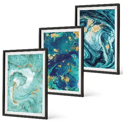 Three-piece turquoise paint abstraction wall art three-piece wall art set