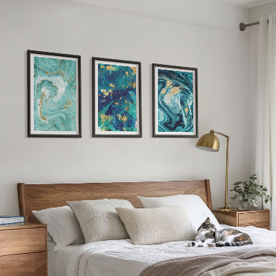 Three-piece wall art piece Turquoise paint abstraction