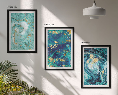Three-piece wall art piece Turquoise paint abstraction
