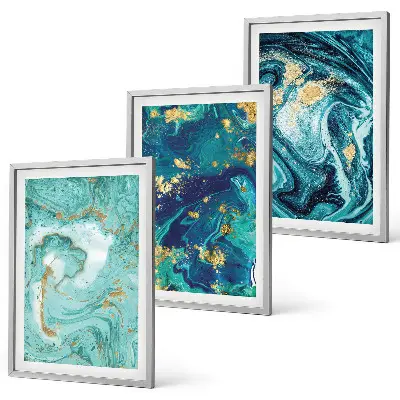 Three-piece turquoise paint abstraction wall art three-piece wall art set