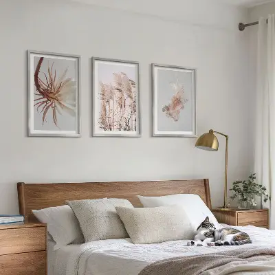 Wall art set grass flowers on a light background