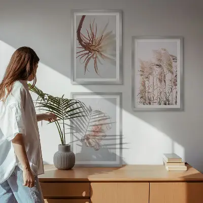 Wall art set grass flowers on a light background