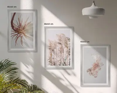 Wall art set grass flowers on a light background