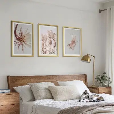 Wall art set grass flowers on a light background