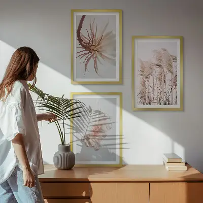 Wall art set grass flowers on a light background
