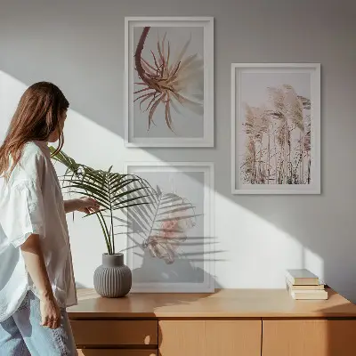 Wall art set grass flowers on a light background