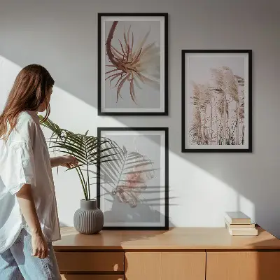 Wall art set grass flowers on a light background