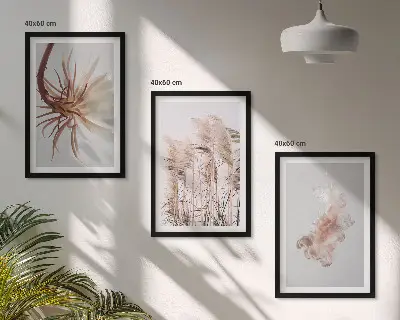 Wall art set grass flowers on a light background