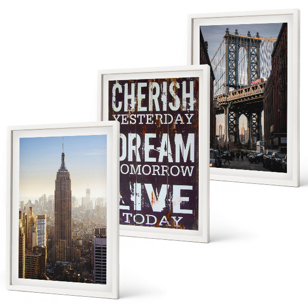 Three-piece wall art piece New York landscapes quote
