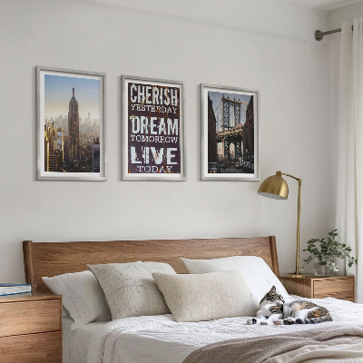 Three-piece wall art piece New York landscapes quote