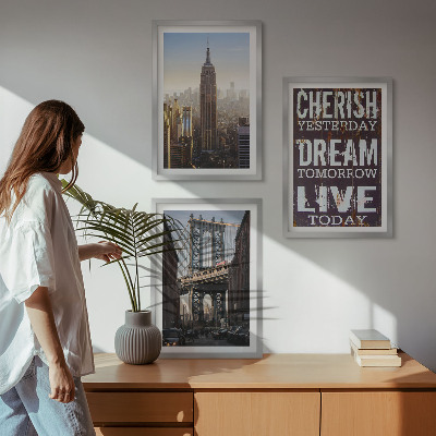 Three-piece wall art piece New York landscapes quote