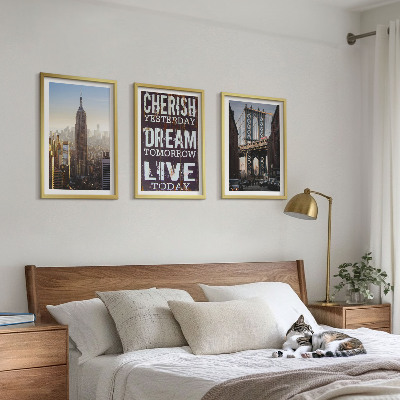 Three-piece wall art piece New York landscapes quote