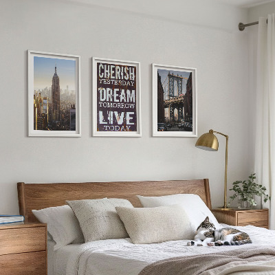 Three-piece wall art piece New York landscapes quote