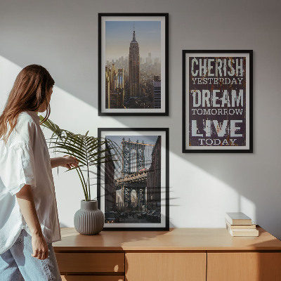 Three-piece wall art piece New York landscapes quote
