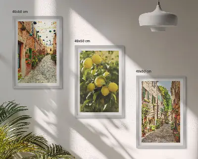 Streets with lemon flowers wall art set of 3 framed pieces