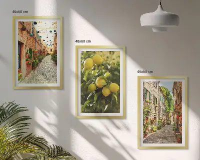 Streets with lemon flowers wall art set of 3 framed pieces