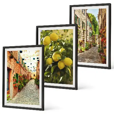 Streets with lemon flowers wall art set of 3 framed pieces