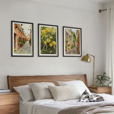Streets with lemon flowers wall art set of 3 framed pieces