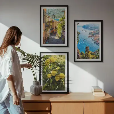 Wall art set seaside streets and sea of lemons print