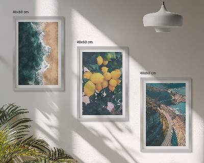 Three-piece wall art piece Sea beach lemons mountains