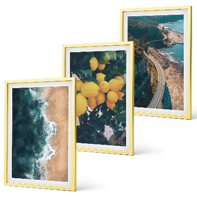 Three-piece wall art piece Sea beach lemons mountains