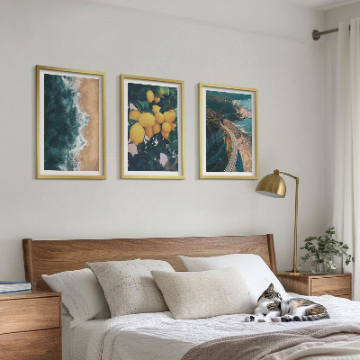Three-piece wall art piece Sea beach lemons mountains