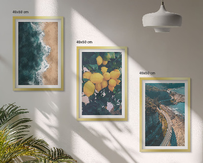 Three-piece wall art piece Sea beach lemons mountains